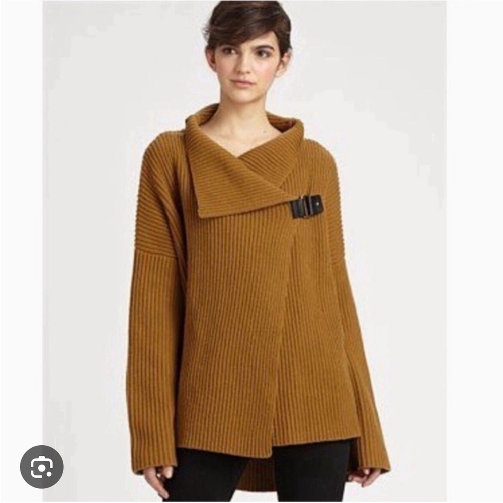 Diane Von Furstenberg BROKE 100% wool Brown Cowl Neck Cardigan Sweater. Size M/L